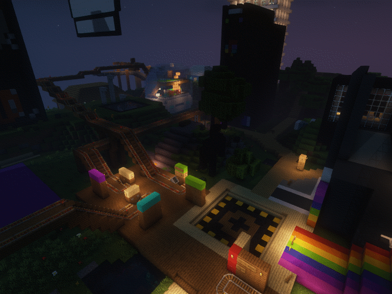 A field with many colorful builds and infrastructure