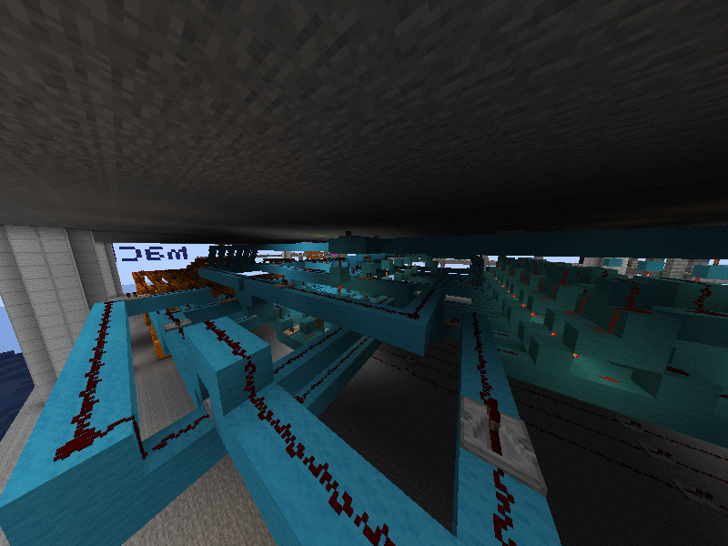 Many redstone lines making up a functioning computer