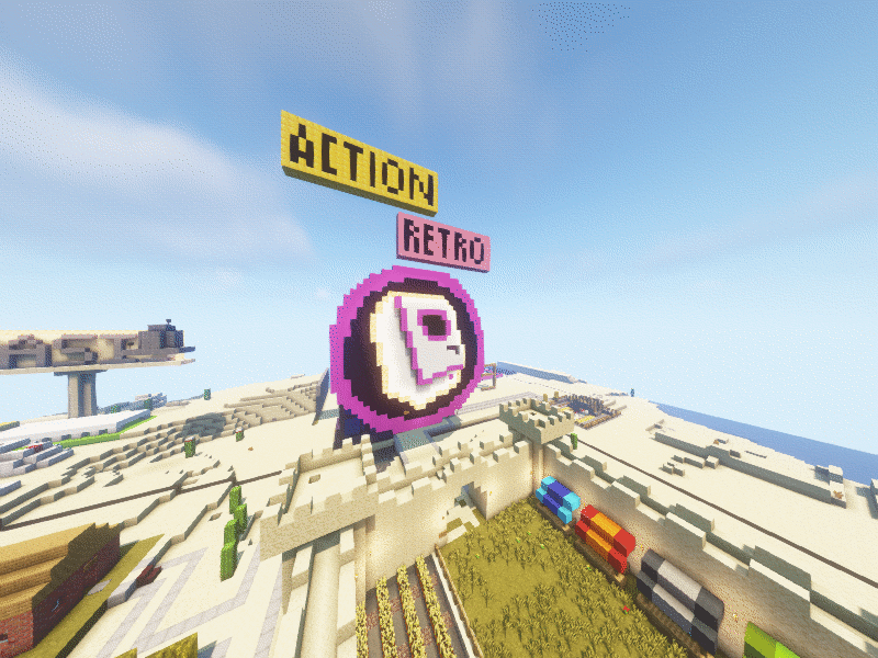 A castle in a desert with a the channel logo of the Action Retro youtube channel in front of it