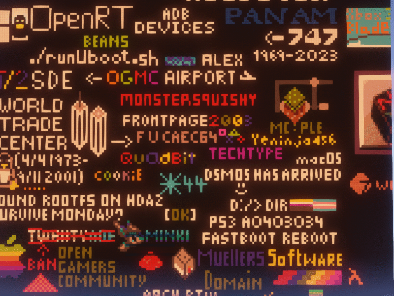 A large wall containing countless pieces of pixelart